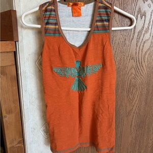 Cowgirl Tuff Orange Tank Top with Embroidered Bird